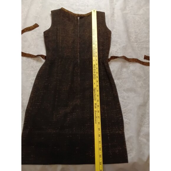 Vintage Camelot Patty Ann Black & Gold Glitter Sheath Dress With Belt Medium - Picture 7 of 9